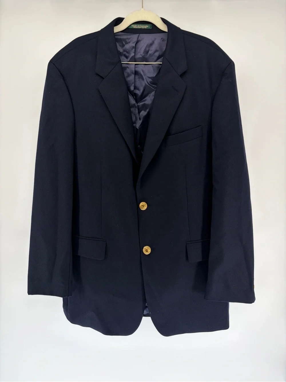 Vintage 90s Ralph Lauren Navy Wool Blazer Sport Coat Gold Buttons Men's 42T Tall